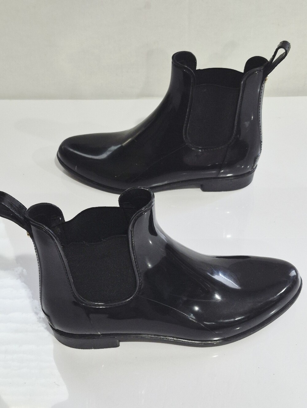 SAM EDELMAN Women's Black Gloss Chelsea Rain Ankle Boots